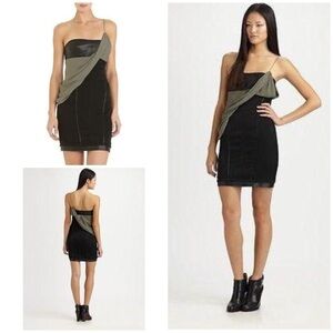 NWT ALEXANDER WANG Runway Leather Mixed Chiffon Sash Corset Bodycon Dress Dress 